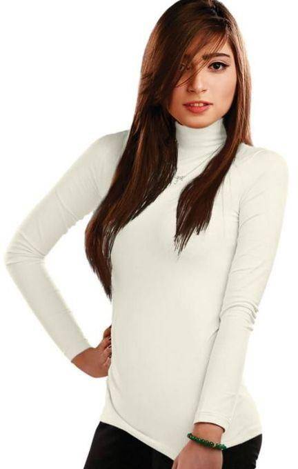 Ladies High Neck Turtle Neck White Front Side