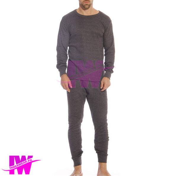Men Long Johns Thermal Suit Winter Warmer Body Fit Innerwear Dark Grey Front