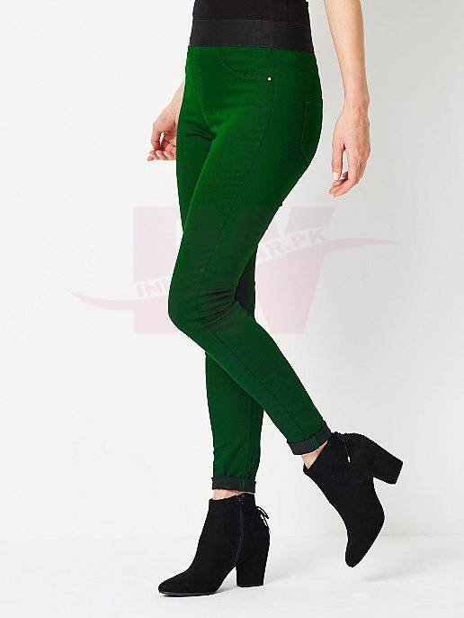 Ladies Denim Tights Green One Size Front Size