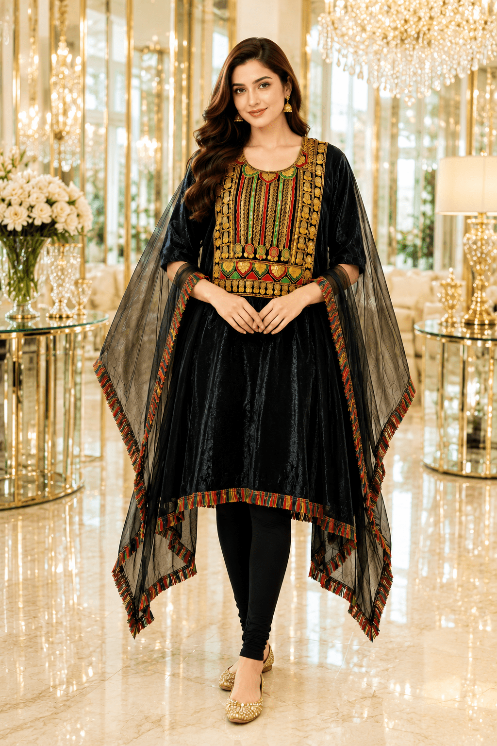 Ladies Net Kaftan Black - Party Wear Dress - Perfect Gift for Her