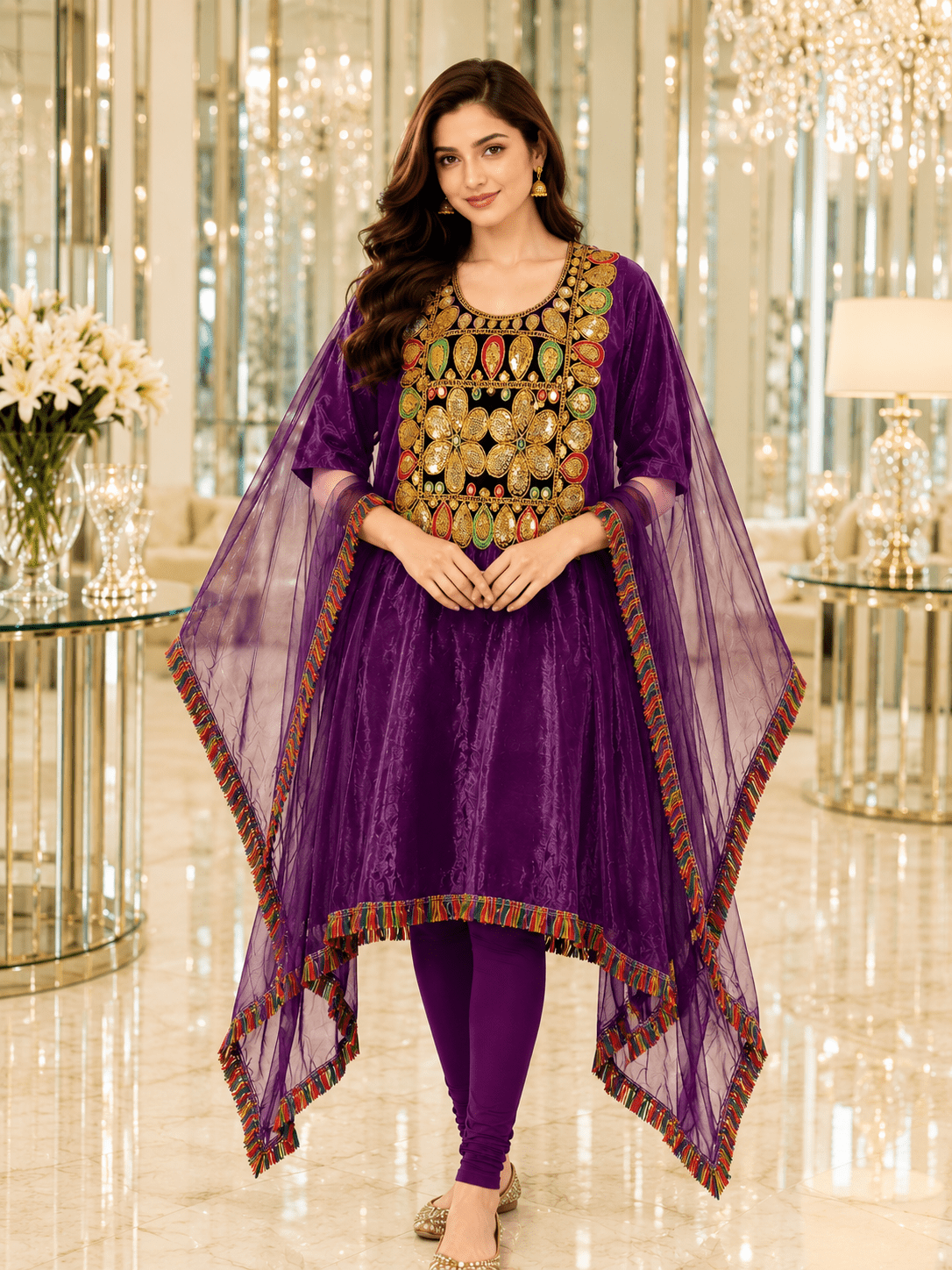 Ladies Net Kaftan Purple - Party Wear Dress - Perfect Gift for Her